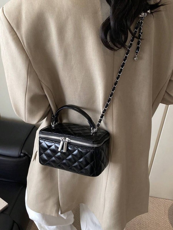 Fashionable Quilted Box Bag Plain Mini Crossbody Chain Strap Zipper Purse gallery