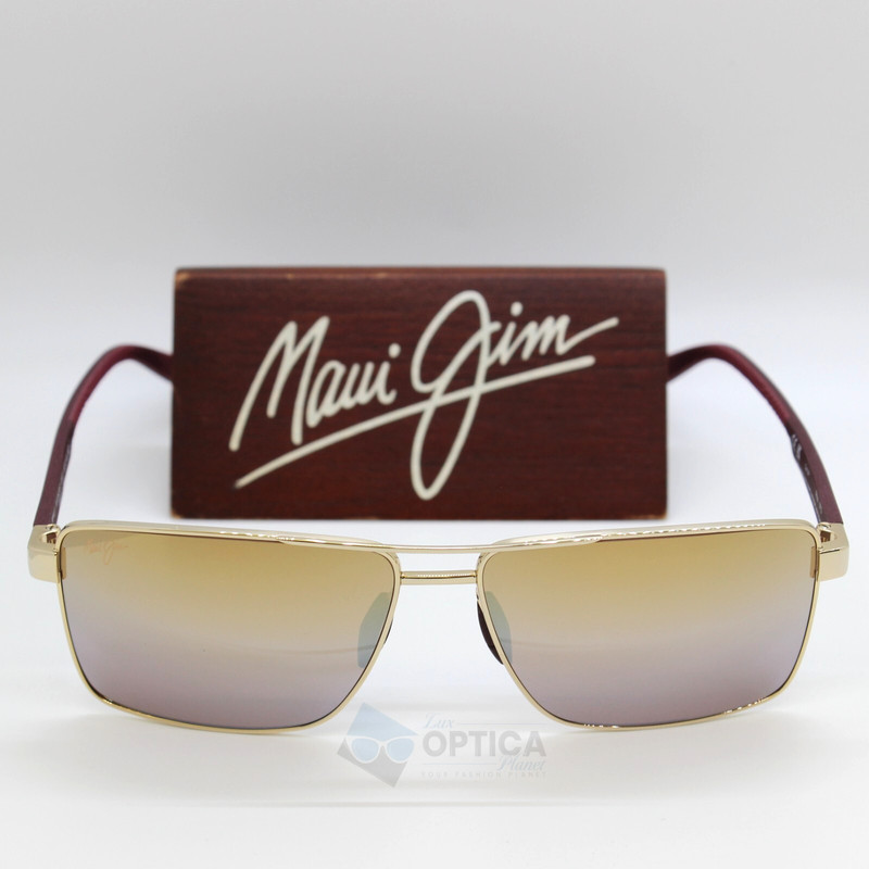 NEW Maui Jim PIHA Polarized Sunglasses Shiny Gold Burgundy Dual Mirror DGS621-16 gallery