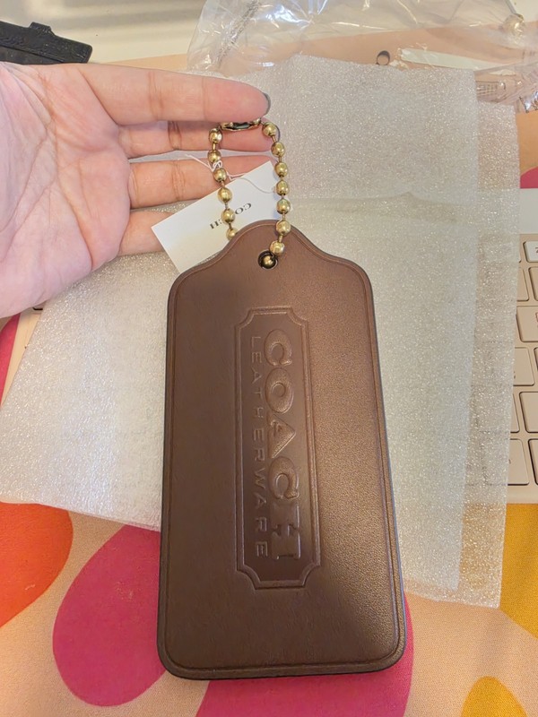 Coach XL Hangtag, May 2026 Drop Bag Charm Brown Logo Solid Gold Tone Ball Chain