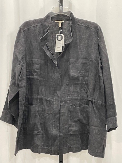 NWT! $298 Eileen Fisher ‘Graphite’ Gray XL Org Linen Jacket Mach Wash All Year!