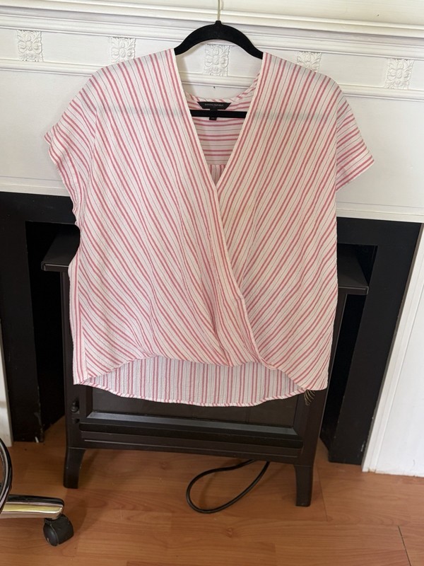 Banana Republic Womens Pink Striped Shirt Gathered Waist Size L
