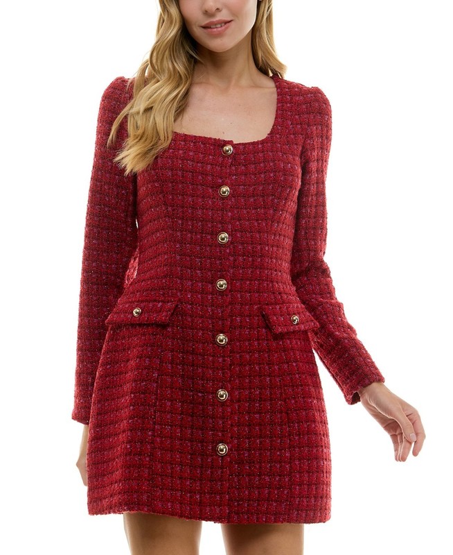 City Studios Juniors’ Square-Neck Tweed Dress $69 Size 9/10 # 1B 2934 Blm