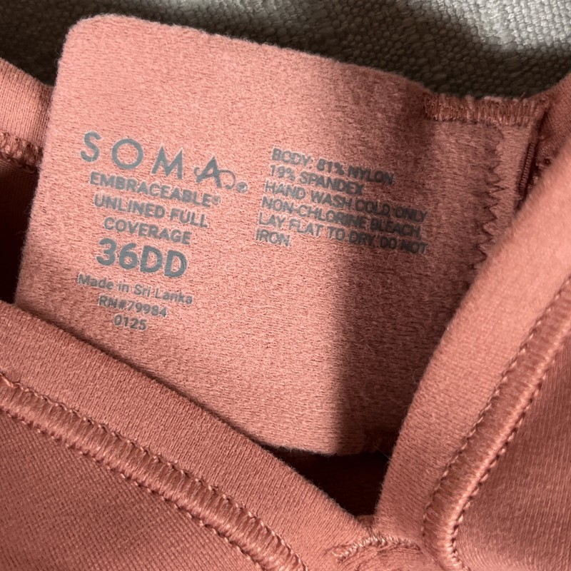Soma Embraceable Unlined Full Coverage Bra Size 36DD Wireless Clay Rose NEW $44 gallery