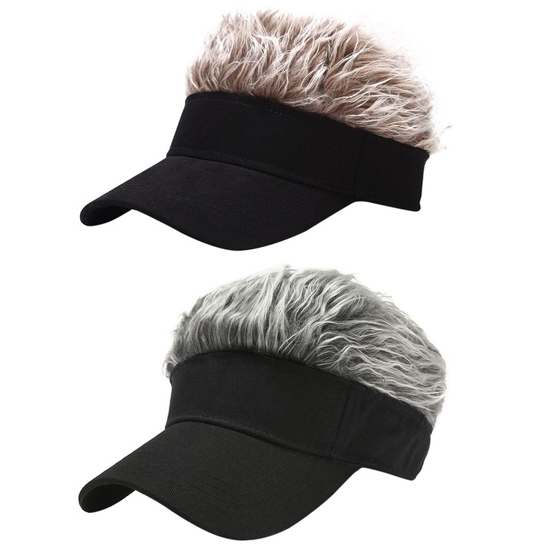 Men’s Boys Visor Hat with Fake Hairs Funny Sun Hats Novelty Baseball Wig Caps