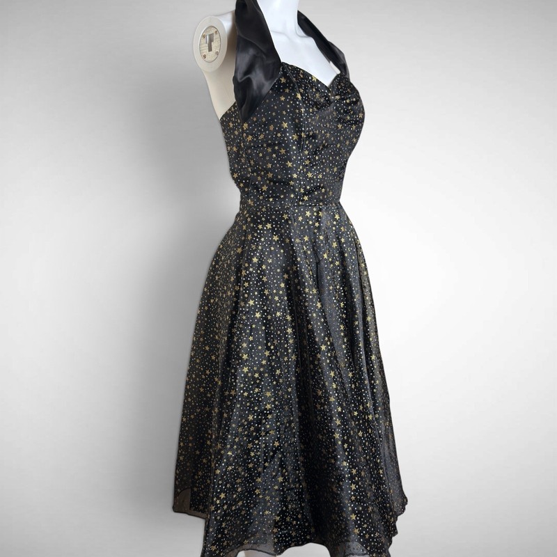 Vivien Of Holloway Black Gold Star HSwing Dress UK 12 Rockabilly Pinup 50s Retro gallery