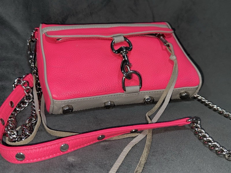 Rebecca Minkoff Mini MAC Convertible Crossbody Bag Neon HOT Pink Leather Rare gallery