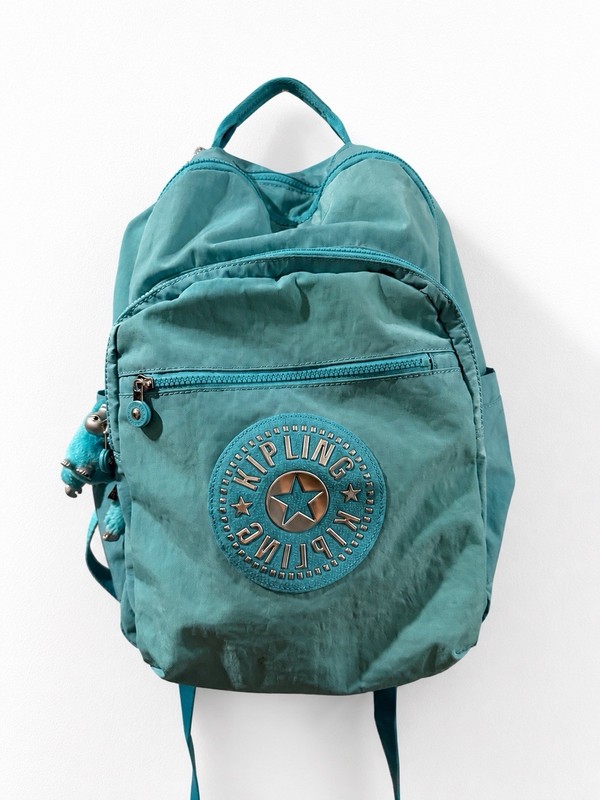 Kipling Backpack Seole Extra Large Teal Blue W/ Lime Green Lining Monkey Charm