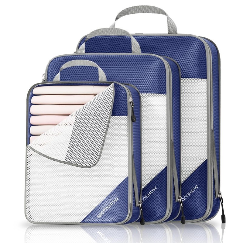 NICOSHOW 3 Set Compression Packing Cubes for Travel – 3 pcs, Navy