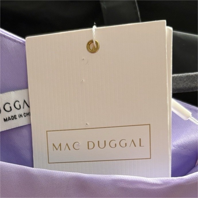 Mac Duggal Purple One Shoulder Chiffon Feather Trim Long Sleeve Mini Dress 6