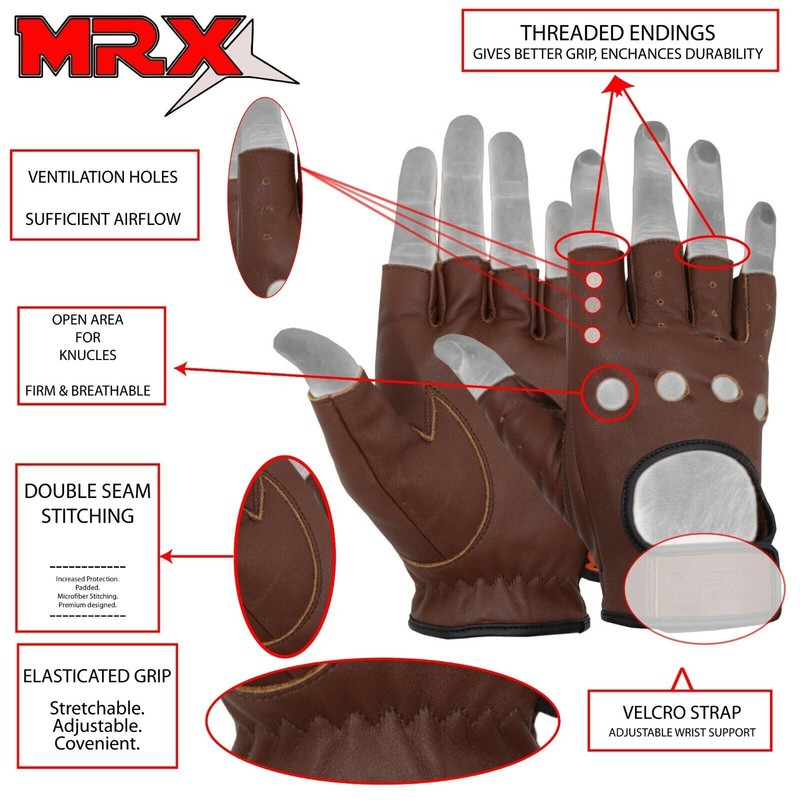 Mens Driving Gloves Basic Soft Goat Leather Fingerless Breathable Biker gallery