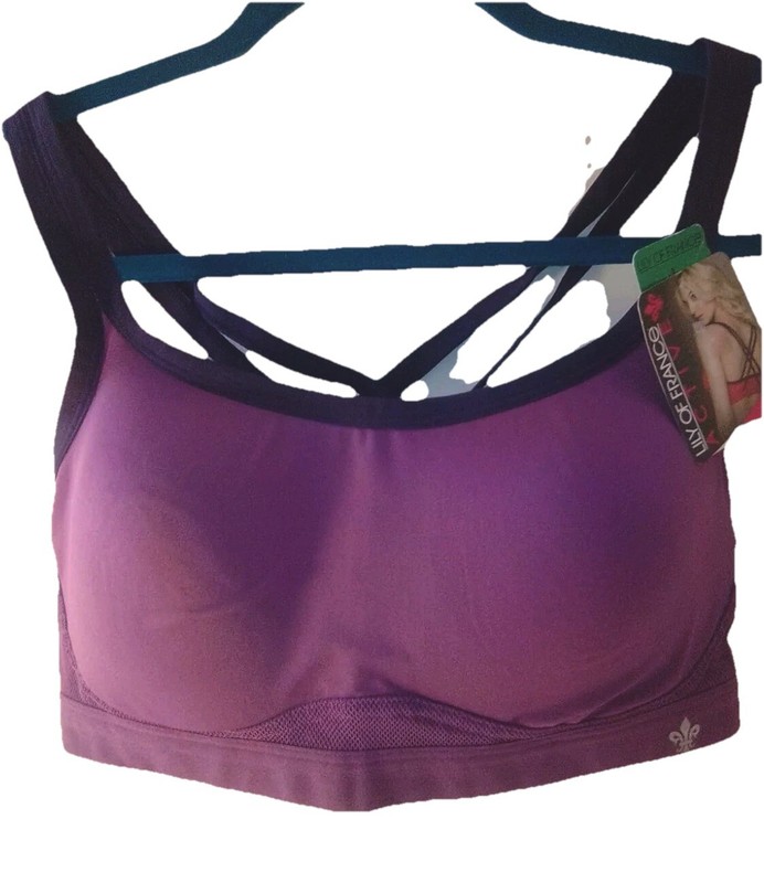Lily Of France Women’s Sports Active Bra Cross-Back Medium Impact Purple Ink L gallery