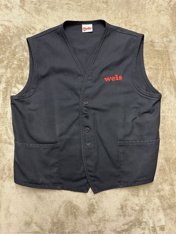 Weis Employee Staff Vest Cashier Checkout Button Up Unisex Black Large lot of 2 gallery