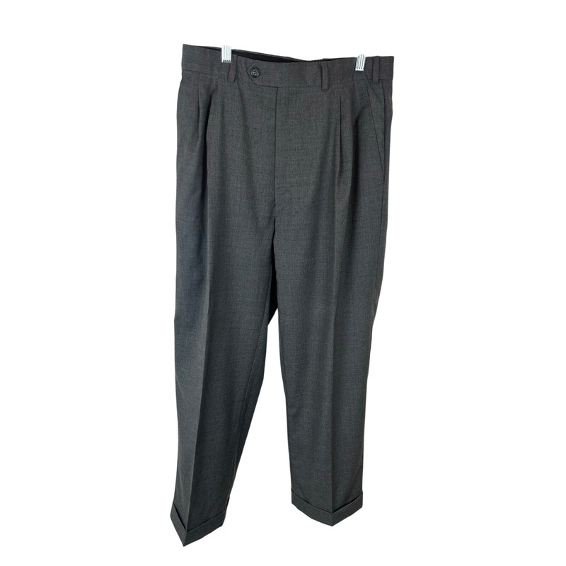 Angelico Rimini Tasmania Wool Pleated Trousers — Charcoal, Size 31R / IT 47
