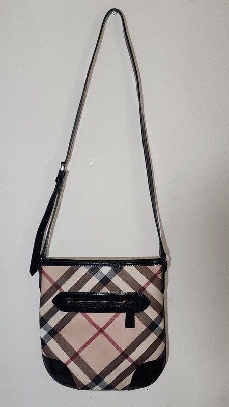 BURBERRY Dryden One Size Supernova Check Patent Leather Crossbody Bag