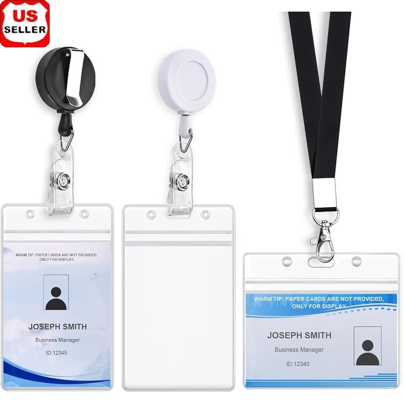 3 Pack Retractable ID Badge Holders Waterproof Vertical Horizontal Clip Lanyard