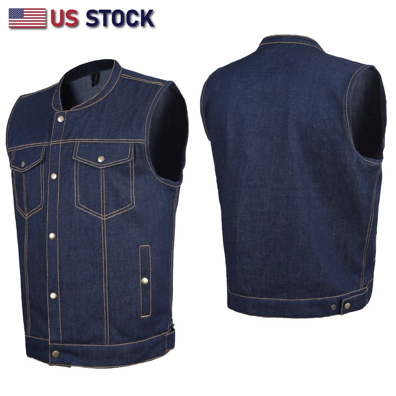 HL21687 Men’s Denim Vest in Blue with Contrast Stitching – 100% Cotton Classic