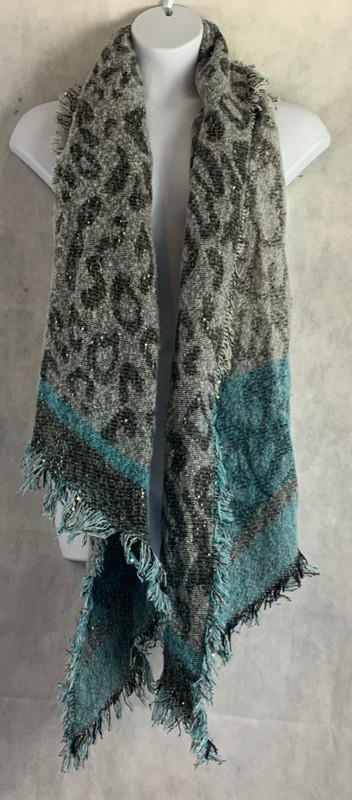 INC International Concepts Women’s Leopard Sequin Wrap Scarf, Gray Multi, OS