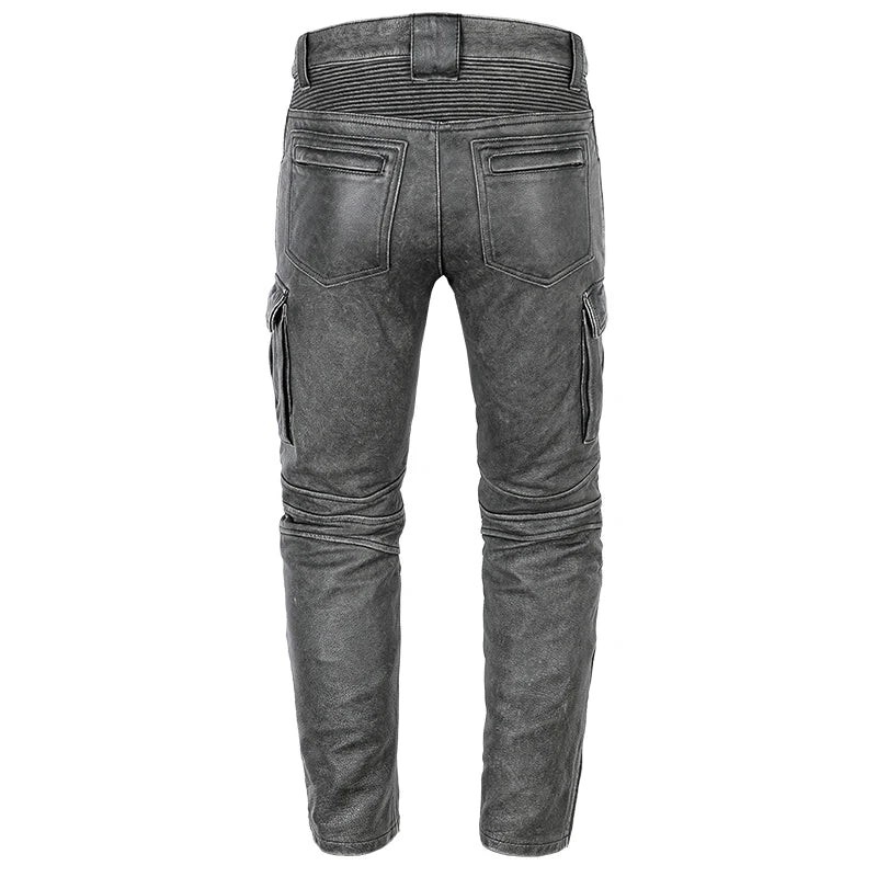 Men's Real Distressed Leather Bikers Pants Cargo Pockets & Pleated Panels Pants gallery