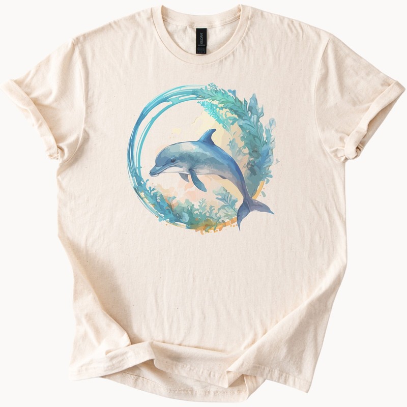 Dolphin Art T Shirt Ocean Sea Life Graphic Tee Watercolor Marine Animal Shirt