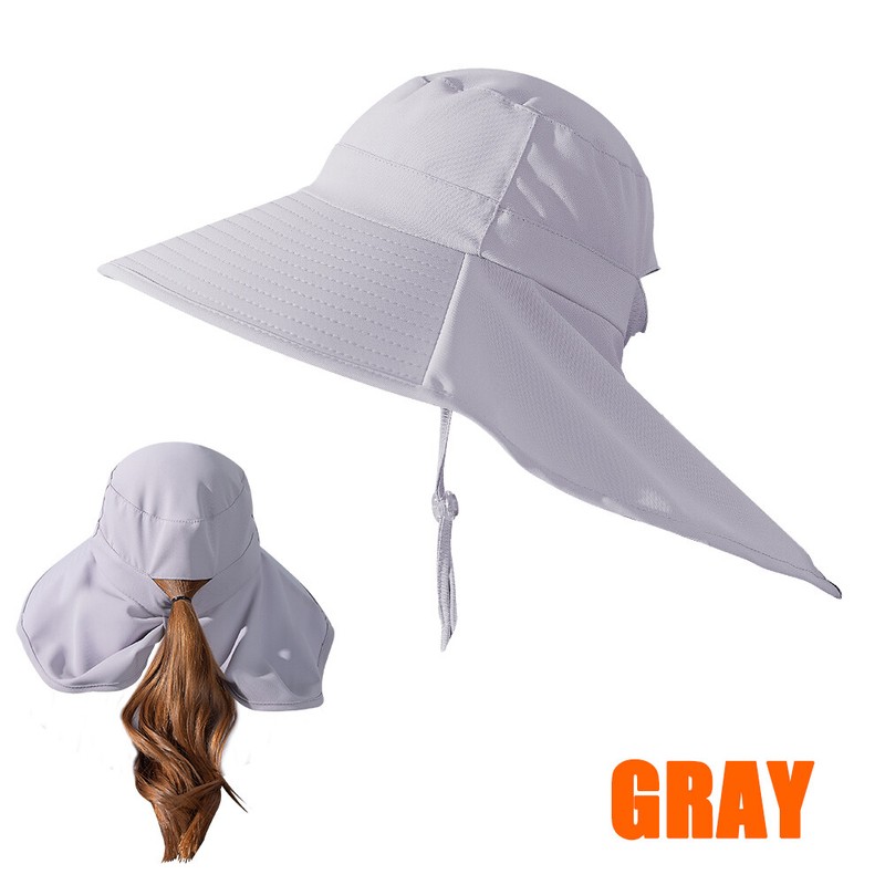 Women Wide Brim Sun Hat with Neck Flap & Ponytail Hole Summer Cap UV Protection