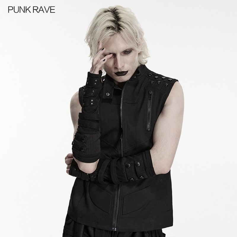 Punk Rave Men Black Goth Cyberpunk Rivets Gloves Steampunk Long Cuff Arm Warmer gallery