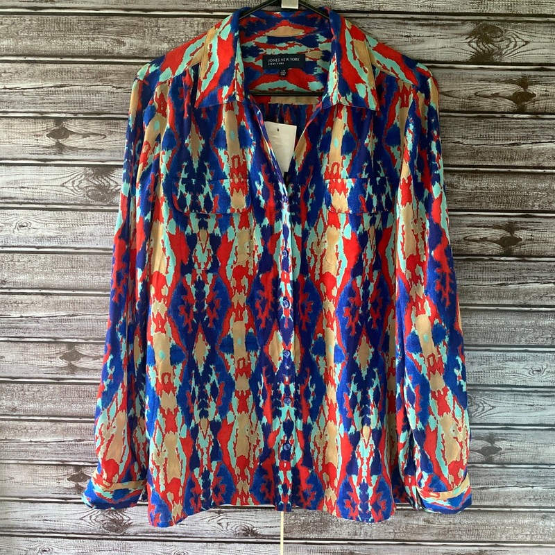 Jones New York Women’s Long-Sleeved Button-Down Blouse Size L V-Neck NWT
