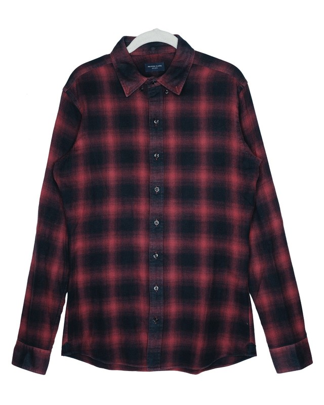 Proper Cloth Shirt Mens Red Gray Plaid Flannel Double Pocket Casual SMALL