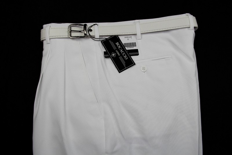 Mens Trousers White Dress Pants Pleated Slacks W/ White Belt New Sizes 30 to 42 gallery