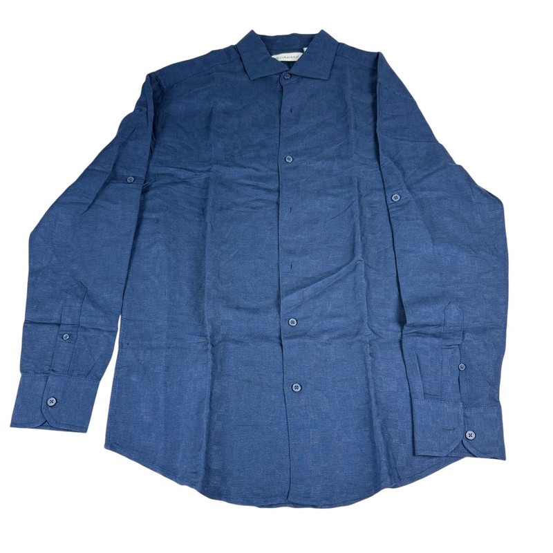 Name brand Mens Regular-Fit Linen-Blend Tonal Shirt in Dress Blue-Small