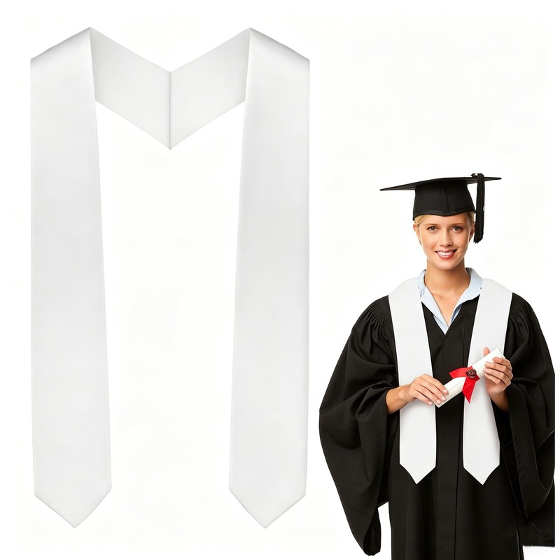 Graduation Stole Class of 2026 White Plain Graduation Sash Stoles Unisex Adul…