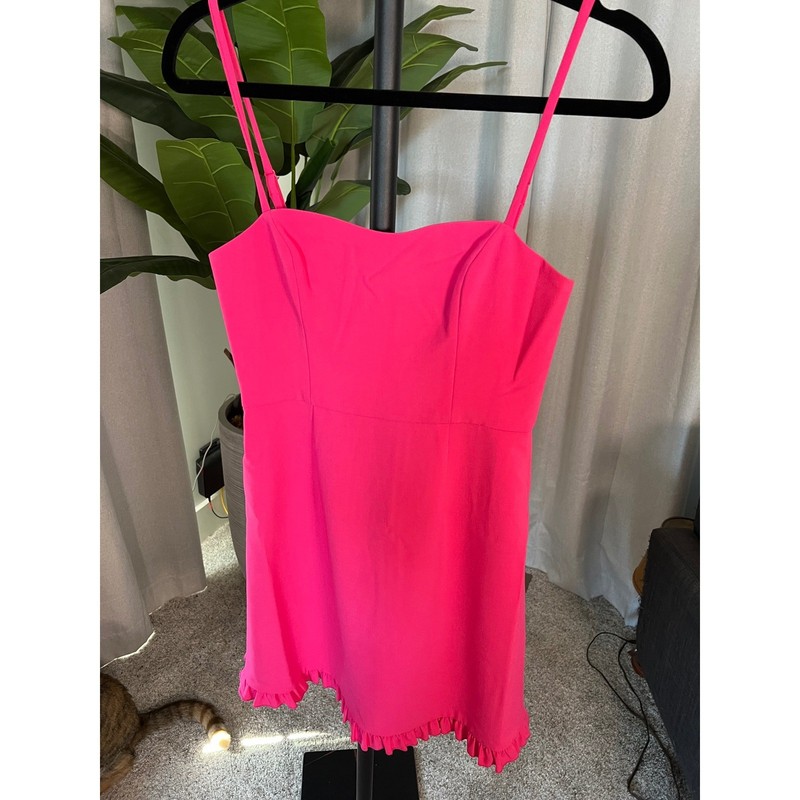 NWT French Connection Whisper Frill Sweetheart Dress Raspberry Sorbet Pink 2