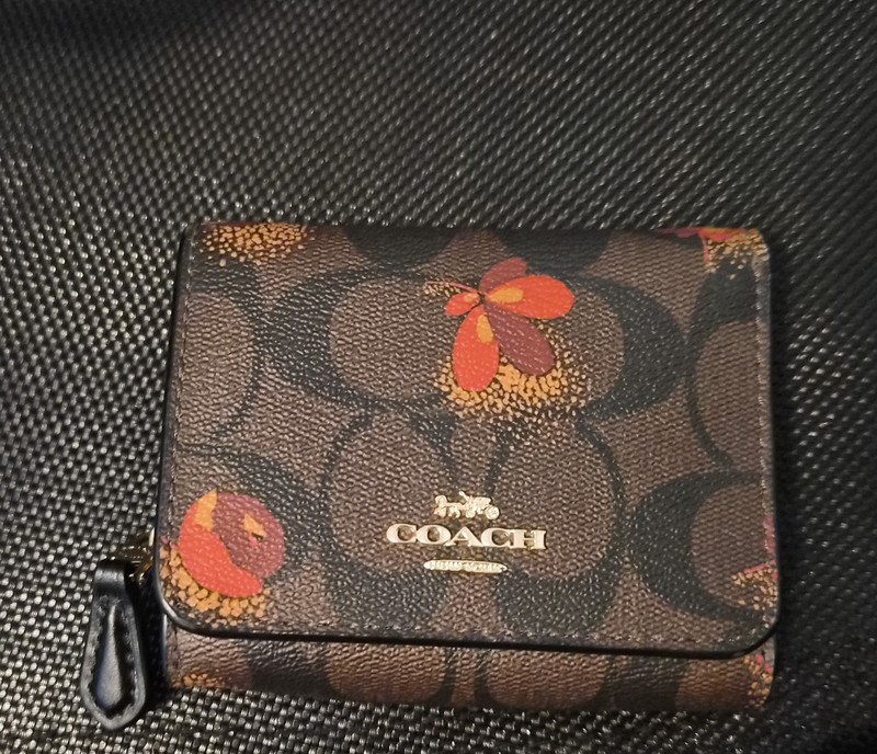 Coach pop Signature Floral Zip-Around and snap Wallet, Brown, ID Window, Folding