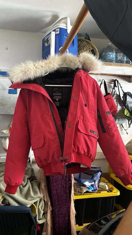 Canada Goose Red Bomber Jacket Down Hooded Fur Trim Size S