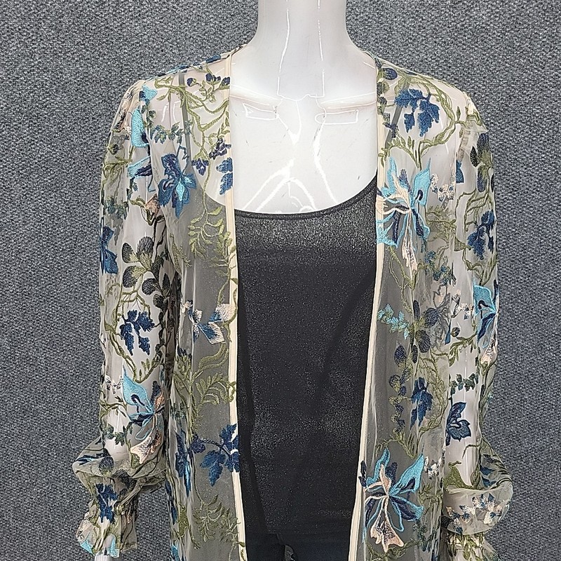 Indigo Thread Co Womens Dressy Open Front Sheer Embroidered Cardigan Medium Size gallery