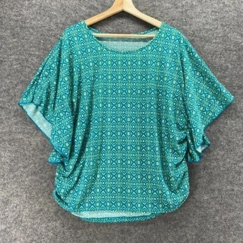 Unbranded T-Shirt Women M Blue Geometric Short Sleeve Round Neck Casual Top