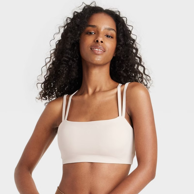 JoyLab Womens Size Medium Square Neck Strappy Athletic Sports Bra in Cream 1201