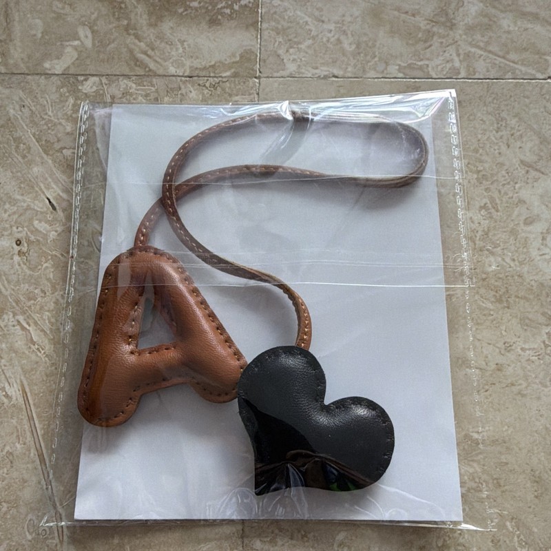 Women’s Heart Purse Charm Accessory – Brown Letter A & Black Heart
