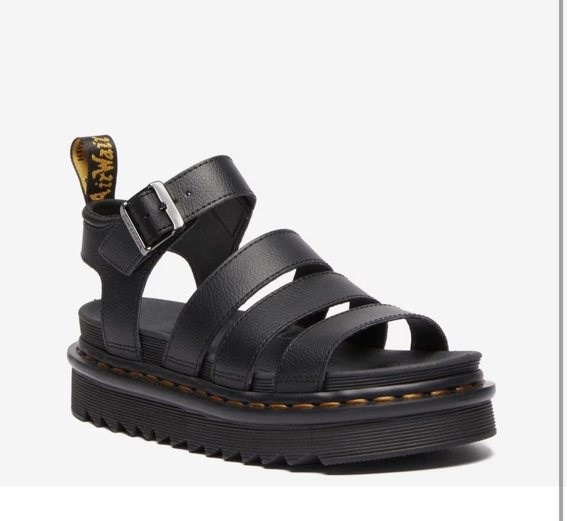 Dr. Martens Women’s Black Leather Platform Strappy Ankle Strap Buckle Sandals 10