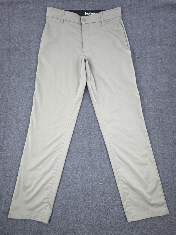 Hurley Jet Set Tech Pants Men Size 34×32 Beige Flat Front Comfort City Outdoor