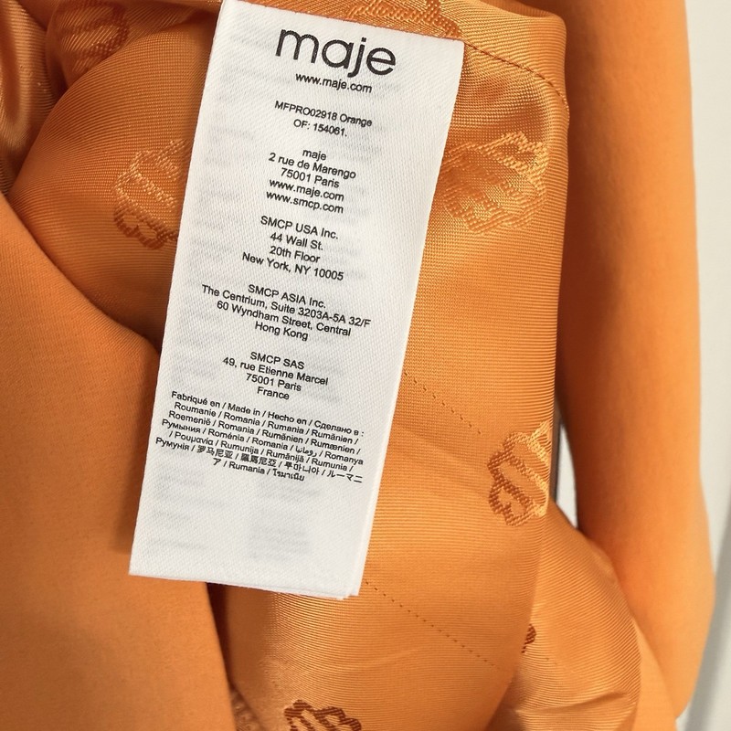 Maje Orange Blazer Dress Cut-Outs V-Neck Button Front Long Sleeve Size 34 gallery