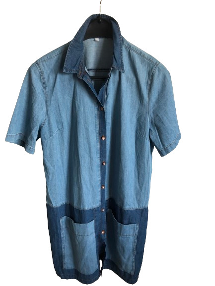 C&A Kleid Jeanskleid Hemdblusenkleid Gr. L Kurzarm patchwork