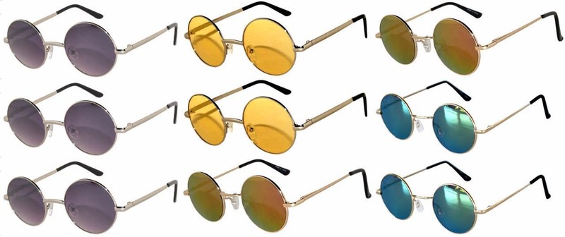 Retro Round Sunglasses 9 Pairs Mix#2 Colored Lens Colored Metal Frame 43 mm
