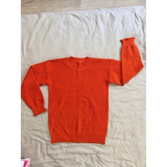 Orange Crewneck Sweater Womens Long Sleeve Textured Knit Pullover
