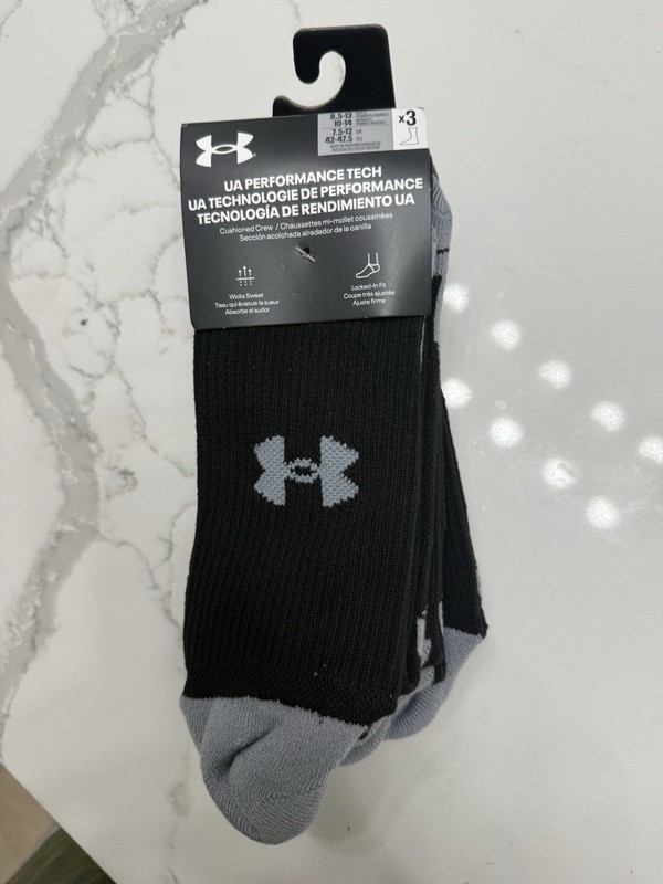 Under Armour UA Performance Tech Cushioned Crew 3 Pack M 8.5 – 13/ Wn 10-14 New