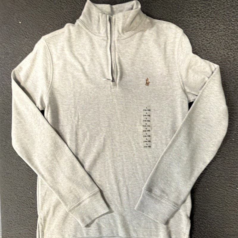 Polo Ralph Lauren Boys Gray Knit Pullover Sweater Mock Neck 1/4 Zip L 14-16