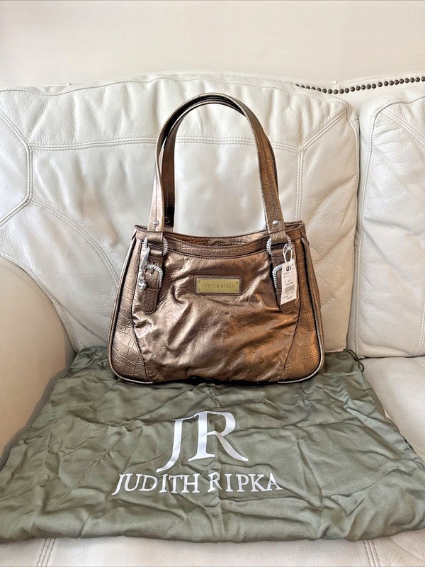 Judith Ripka Leather Tote Bag Shoulder Hobo Metallic Bronze Western NWT $258