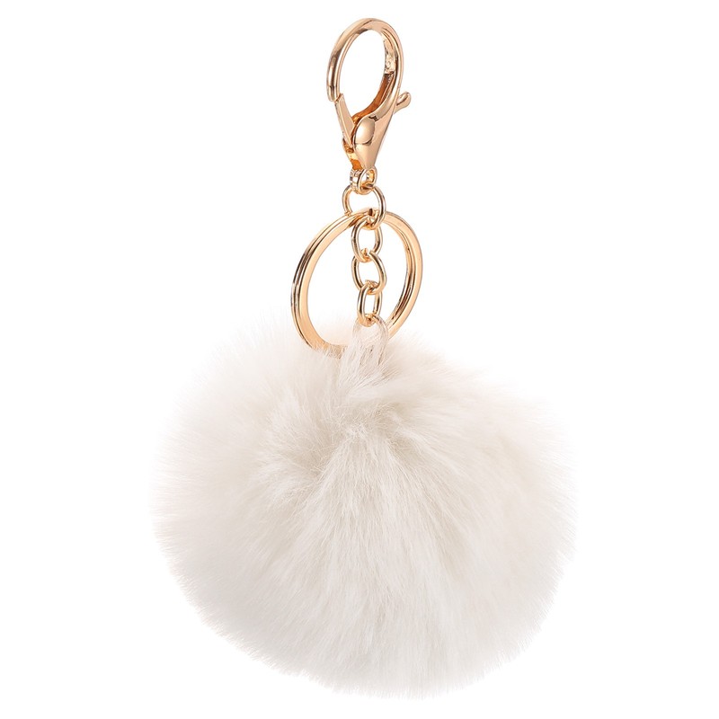 8cm Pom Pom Keychain Faux Rabbit Fur Puff Ball for Women Purse Beige