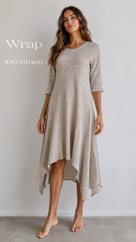 Wrap London Linen Striped Boho Tunic Dress Asymmetric Hem UK 10 US 6