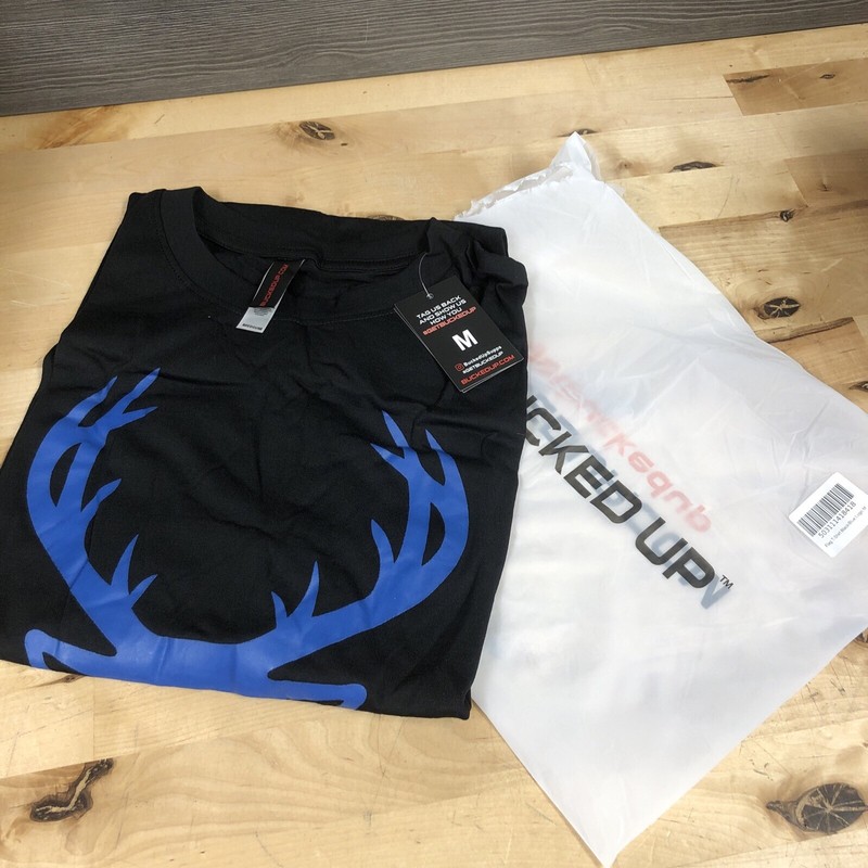 Bucked Up Men’s Flag T Shirt Black Blue Logo Size Medium New