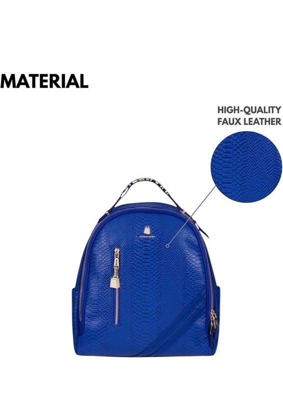 Tote&Carry Blue Backpack Crocodile Print Zip Gold-Tone Bottle Holder Pocket gallery